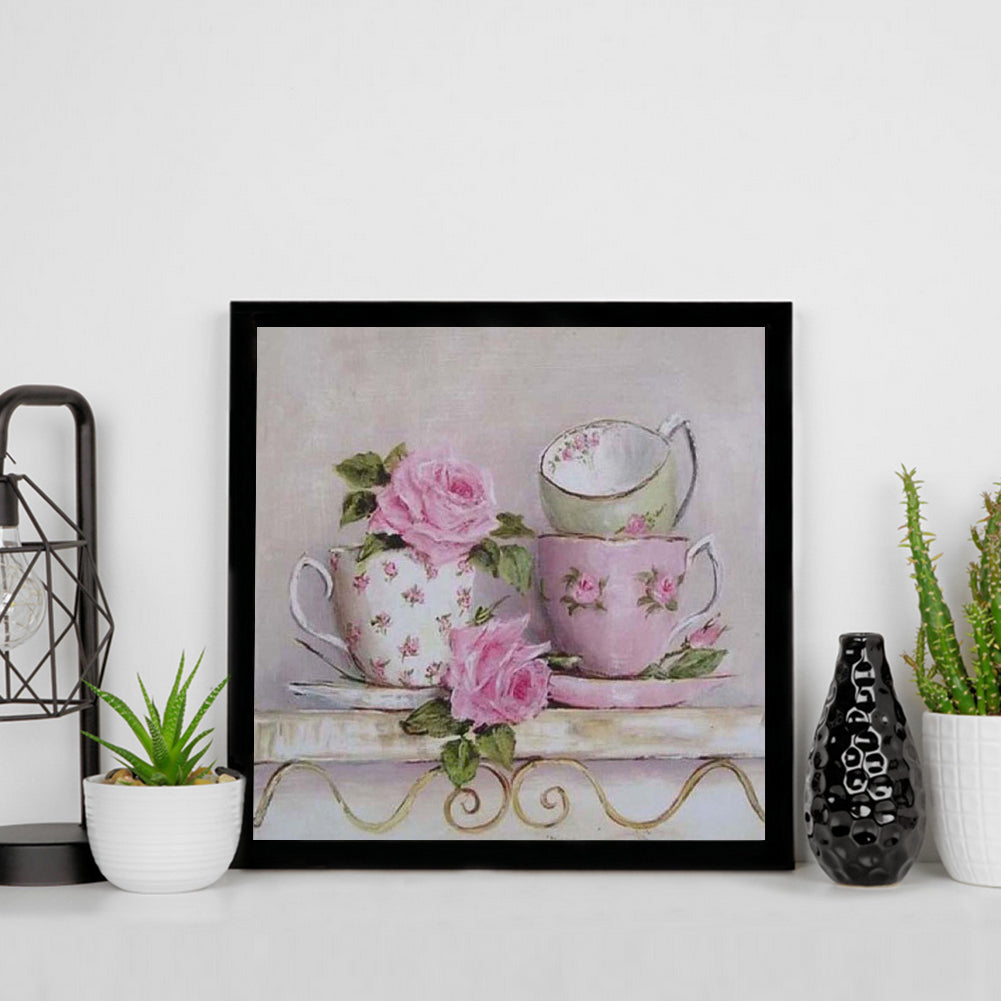 Teacup And Roses On Table - Full Square Drill Diamond Painting 30*30CM