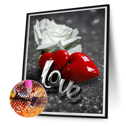 Valentines Day Love White Roses - Full Round Drill Diamond Painting 30*40CM