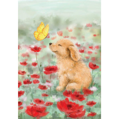 Puppy In The Flowers - Full Round Drill Diamond Painting 30*40CM
