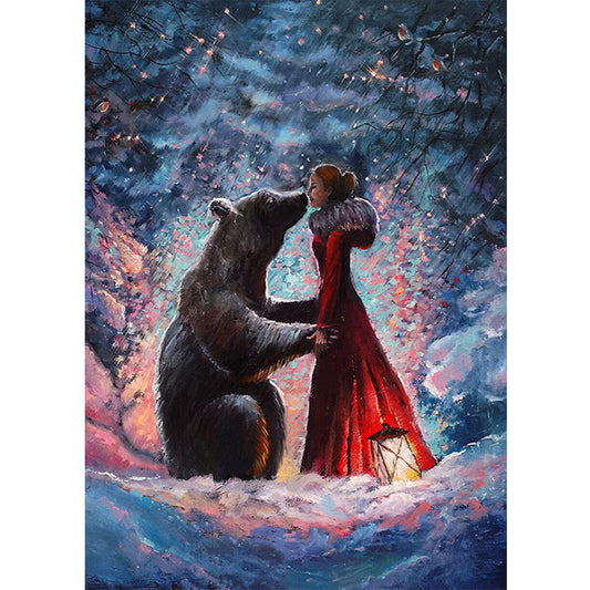 Black Bear Kissing Girl - Full Round Drill Diamond Painting 30*40CM