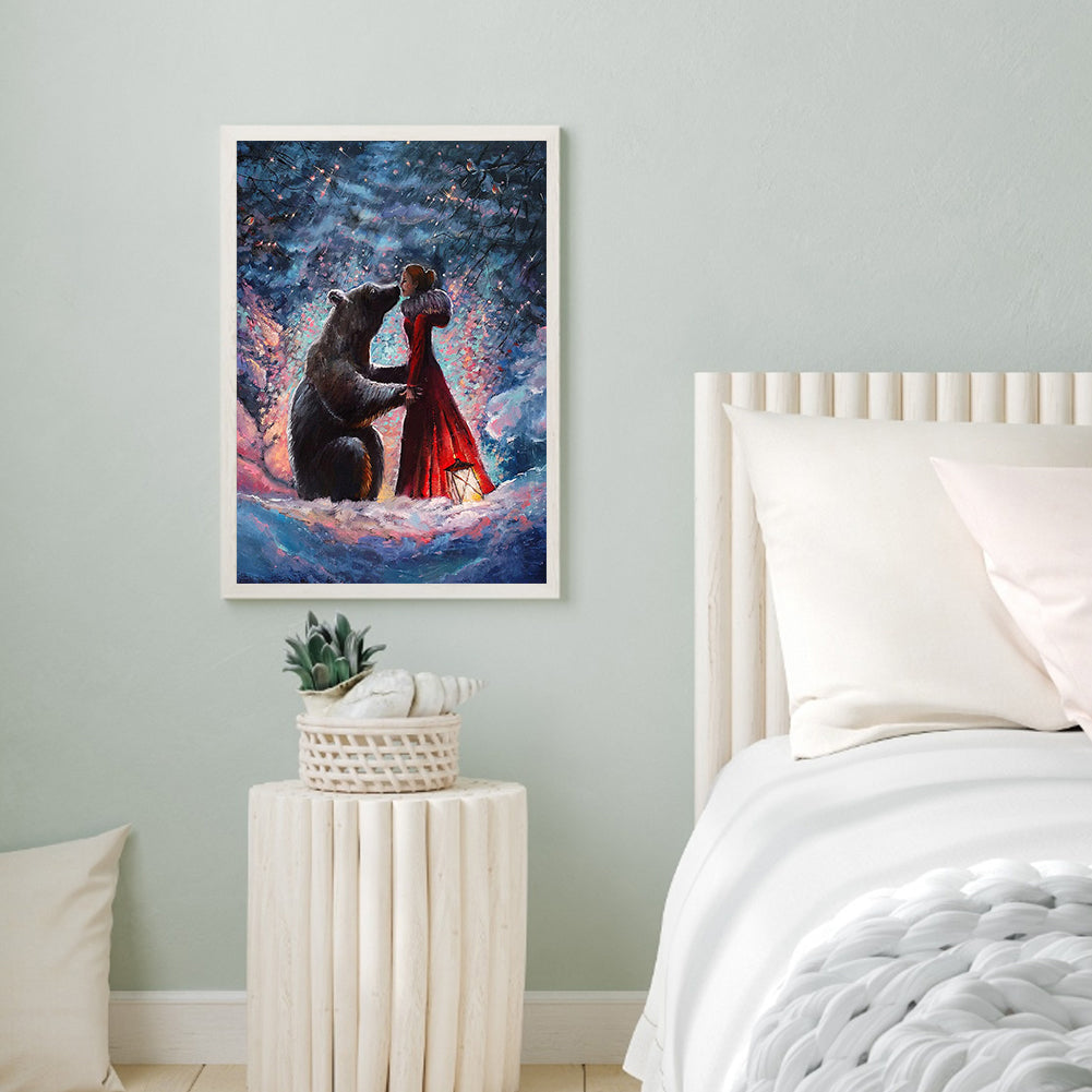 Black Bear Kissing Girl - Full Round Drill Diamond Painting 30*40CM
