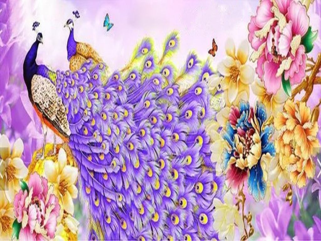 Double Screen Peacock 100*40CM(Canvas) Full Round Drill Diamond Painting