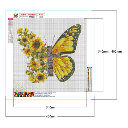 Butterfly Sunflower - Full Square Drill Diamond Painting 40*40CM