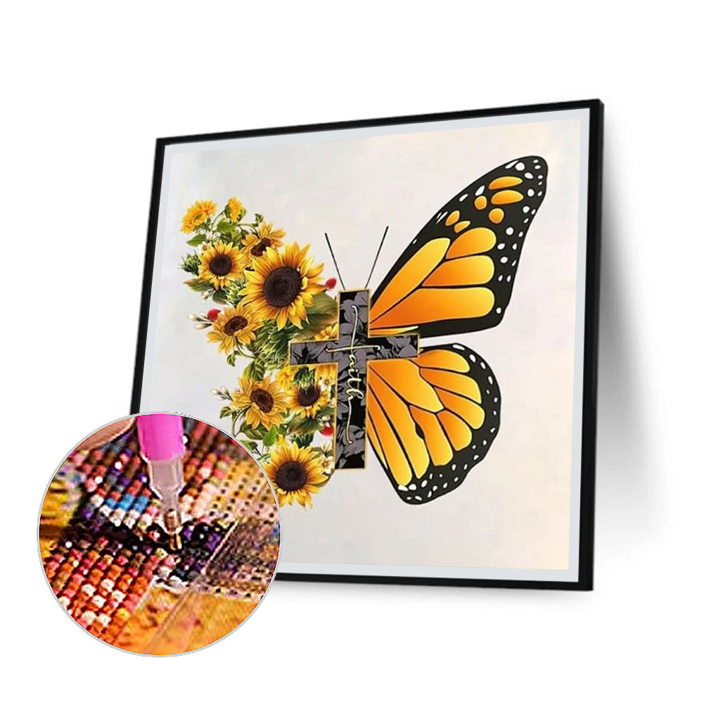 Butterfly Sunflower - Full Square Drill Diamond Painting 40*40CM