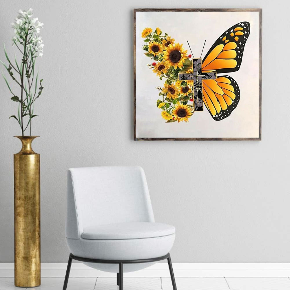 Butterfly Sunflower - Full Square Drill Diamond Painting 40*40CM