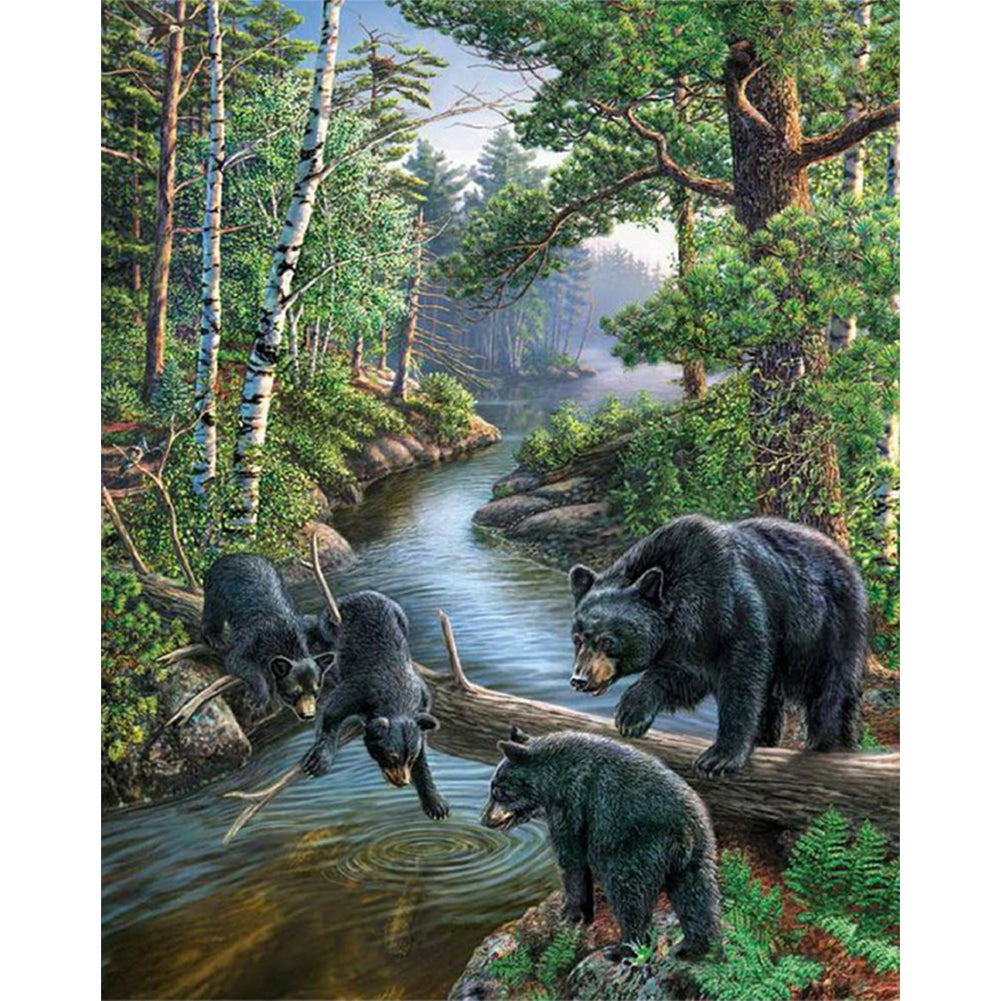 Forest Black Bear - Full Round Drill Diamond Painting 40*50CM