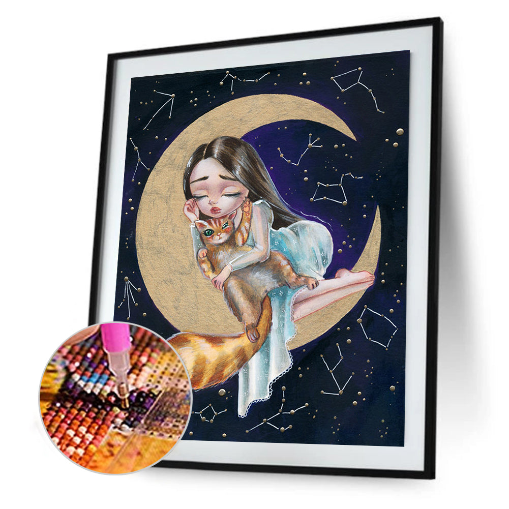 Cartoon Moon Girl - Full Round Drill Diamond Painting 30*40CM