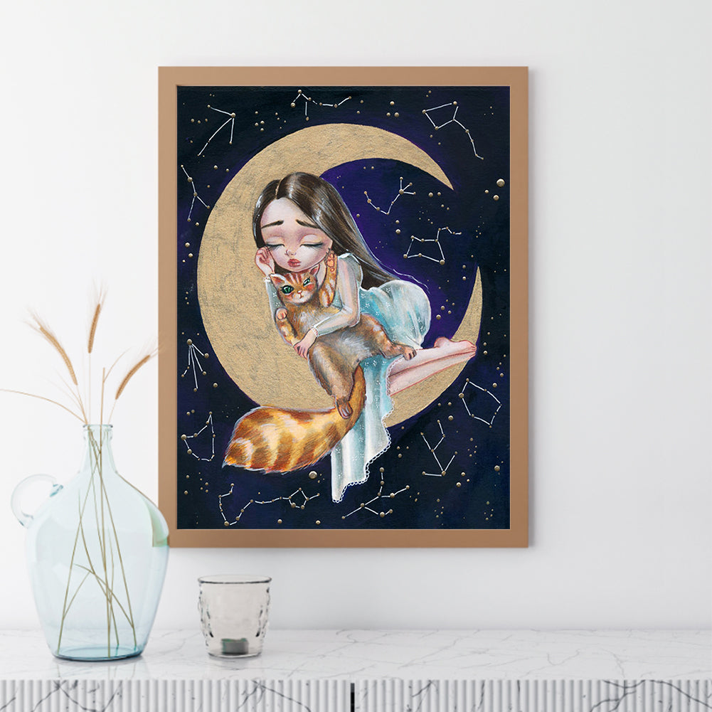 Cartoon Moon Girl - Full Round Drill Diamond Painting 30*40CM