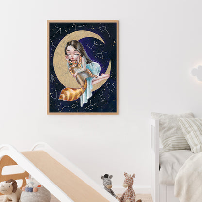 Cartoon Moon Girl - Full Round Drill Diamond Painting 30*40CM