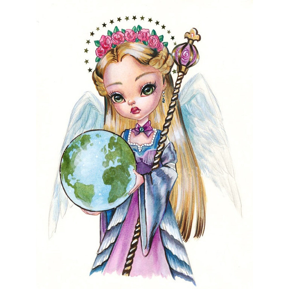 Cartoon Angel Girl With Big Eyes - Full Round Drill Diamond Painting 30*40CM