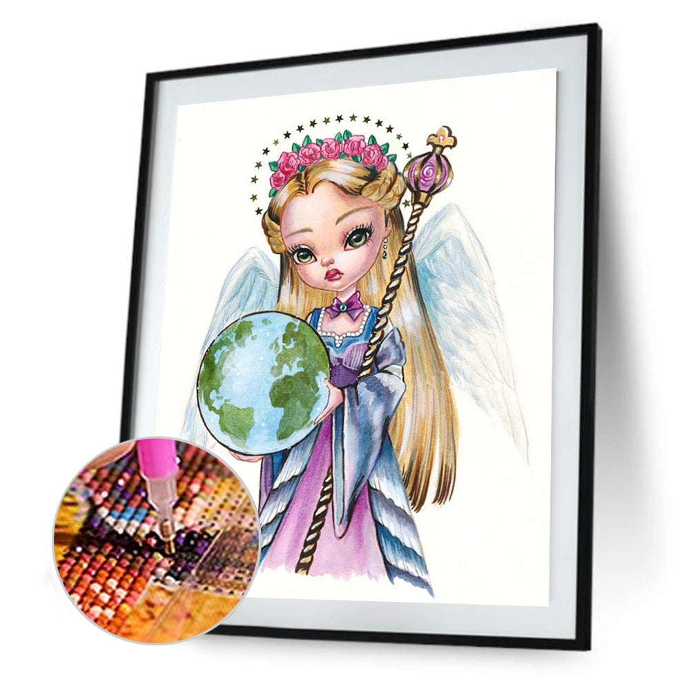 Cartoon Angel Girl With Big Eyes - Full Round Drill Diamond Painting 30*40CM