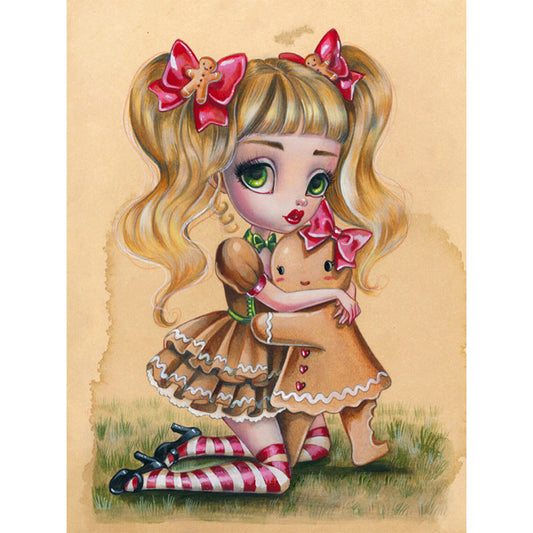 Cartoon Gingerbread Girl With Big Eyes - Full Round Drill Diamond Painting 30*40CM