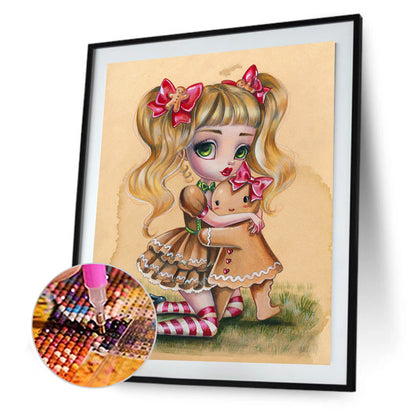 Cartoon Gingerbread Girl With Big Eyes - Full Round Drill Diamond Painting 30*40CM