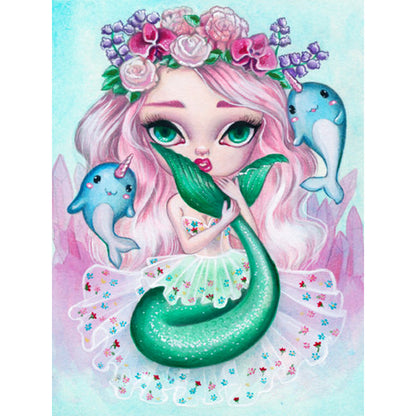 Cartoon Mermaid With Big Eyes - Full Round Drill Diamond Painting 30*40CM