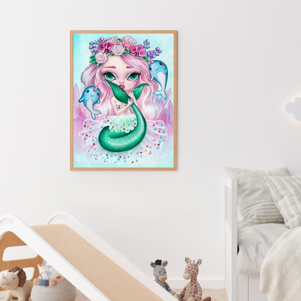 Cartoon Mermaid With Big Eyes - Full Round Drill Diamond Painting 30*40CM