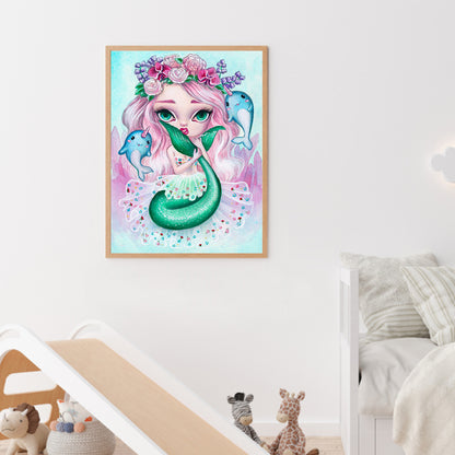 Cartoon Mermaid With Big Eyes - Full Round Drill Diamond Painting 30*40CM