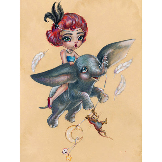 Big Eyes Cartoon Dumbo Girl - Full Round Drill Diamond Painting 30*40CM