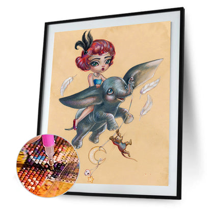 Big Eyes Cartoon Dumbo Girl - Full Round Drill Diamond Painting 30*40CM