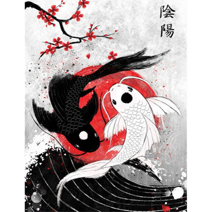 Taichi Black And White Koi - Full Round Drill Diamond Painting 30*40CM