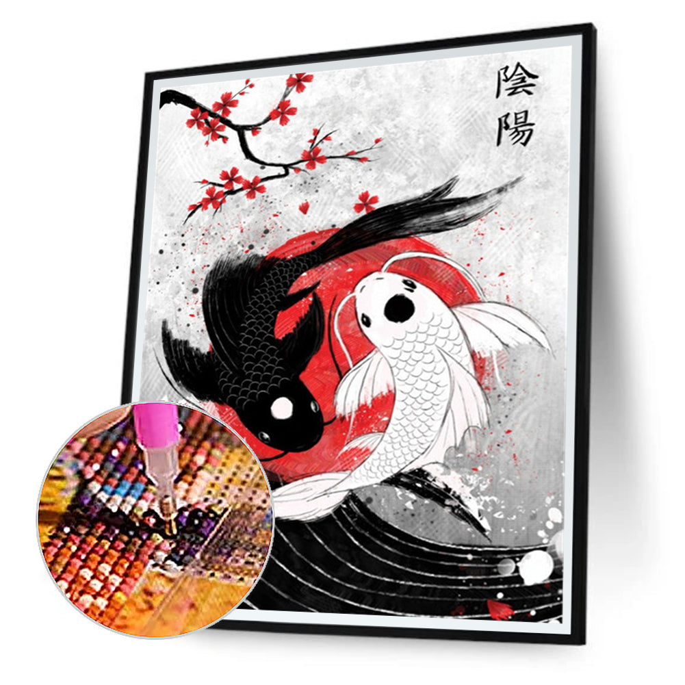 Taichi Black And White Koi 30*40CM(Canvas) Full Round Drill Diamond Painting
