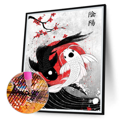 Taichi Black And White Koi 30*40CM(Canvas) Full Round Drill Diamond Painting
