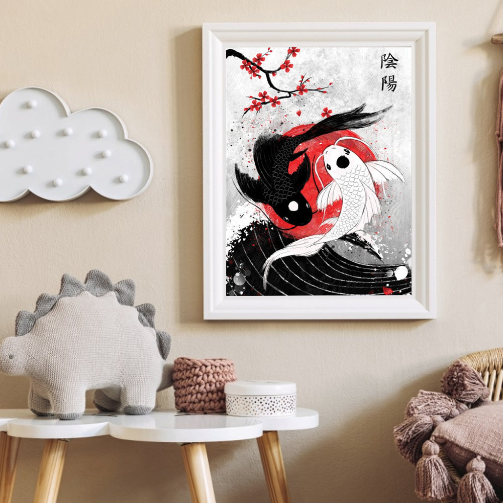 Taichi Black And White Koi - Full Round Drill Diamond Painting 30*40CM