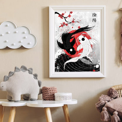 Taichi Black And White Koi - Full Round Drill Diamond Painting 30*40CM
