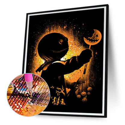 Pumpkin Man Silhouette 30*40CM(Canvas) Full Round Drill Diamond Painting