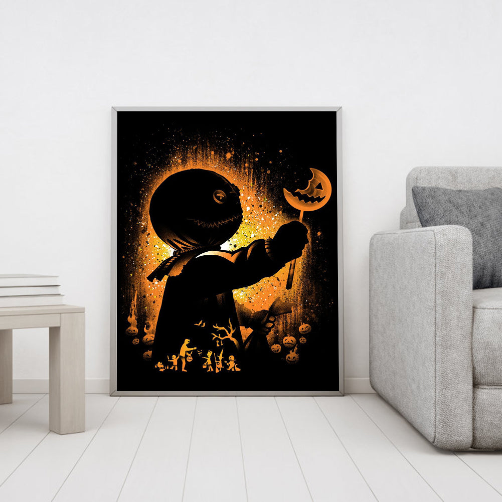 Pumpkin Man Silhouette 30*40CM(Canvas) Full Round Drill Diamond Painting