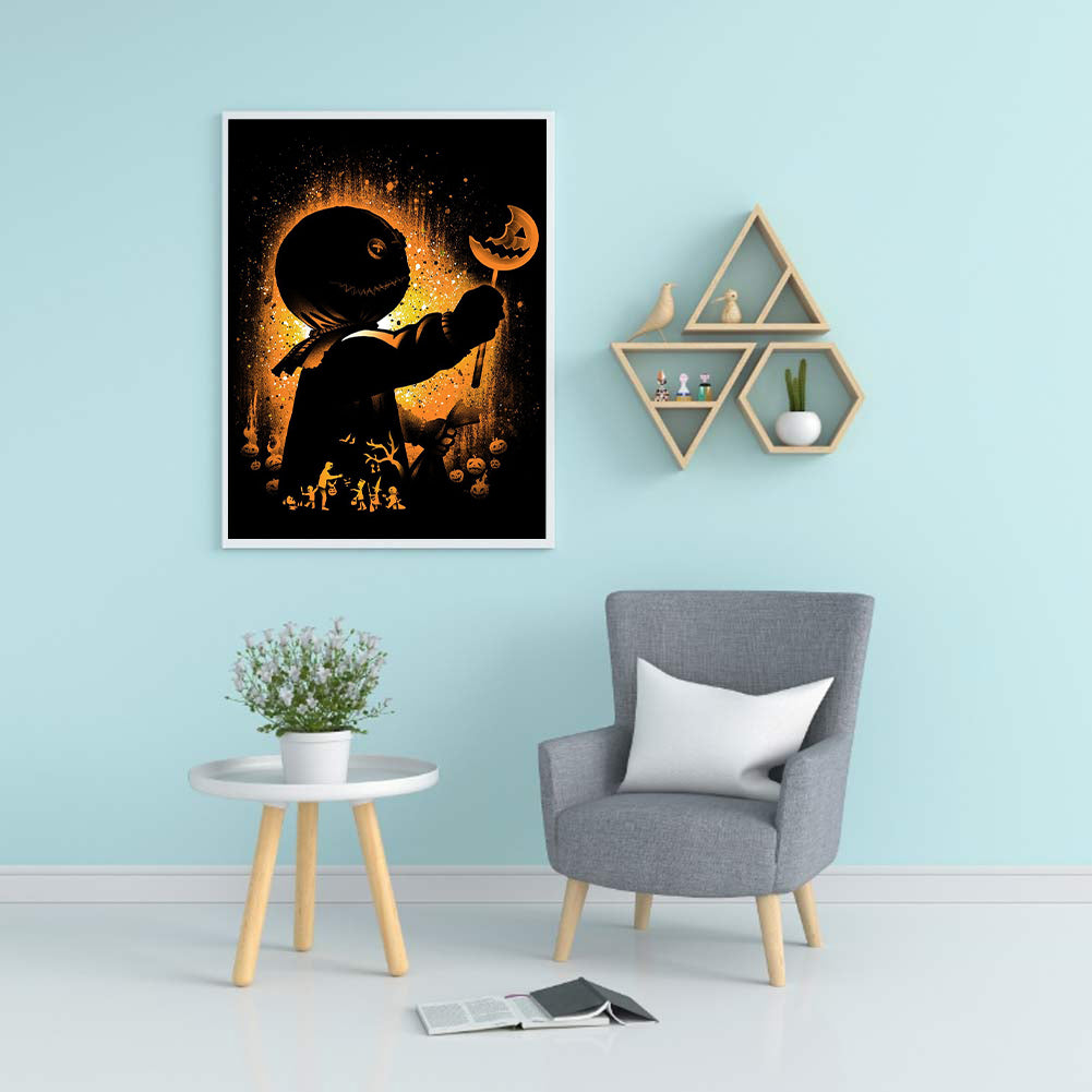 Pumpkin Man Silhouette - Full Round Drill Diamond Painting 30*40CM