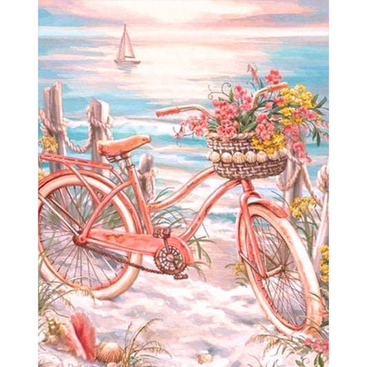 Bicycle By The Beach - Full Round Drill Diamond Painting 40*50CM