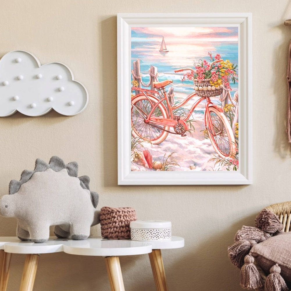 Bicycle By The Beach - Full Round Drill Diamond Painting 40*50CM
