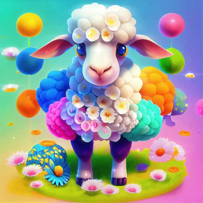 Rainbow Lamb - Full Round Drill Diamond Painting 50*50CM