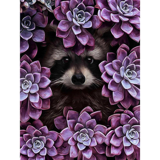 Raccoon Hiding In Succulent - Full Round Drill Diamond Painting 30*40CM