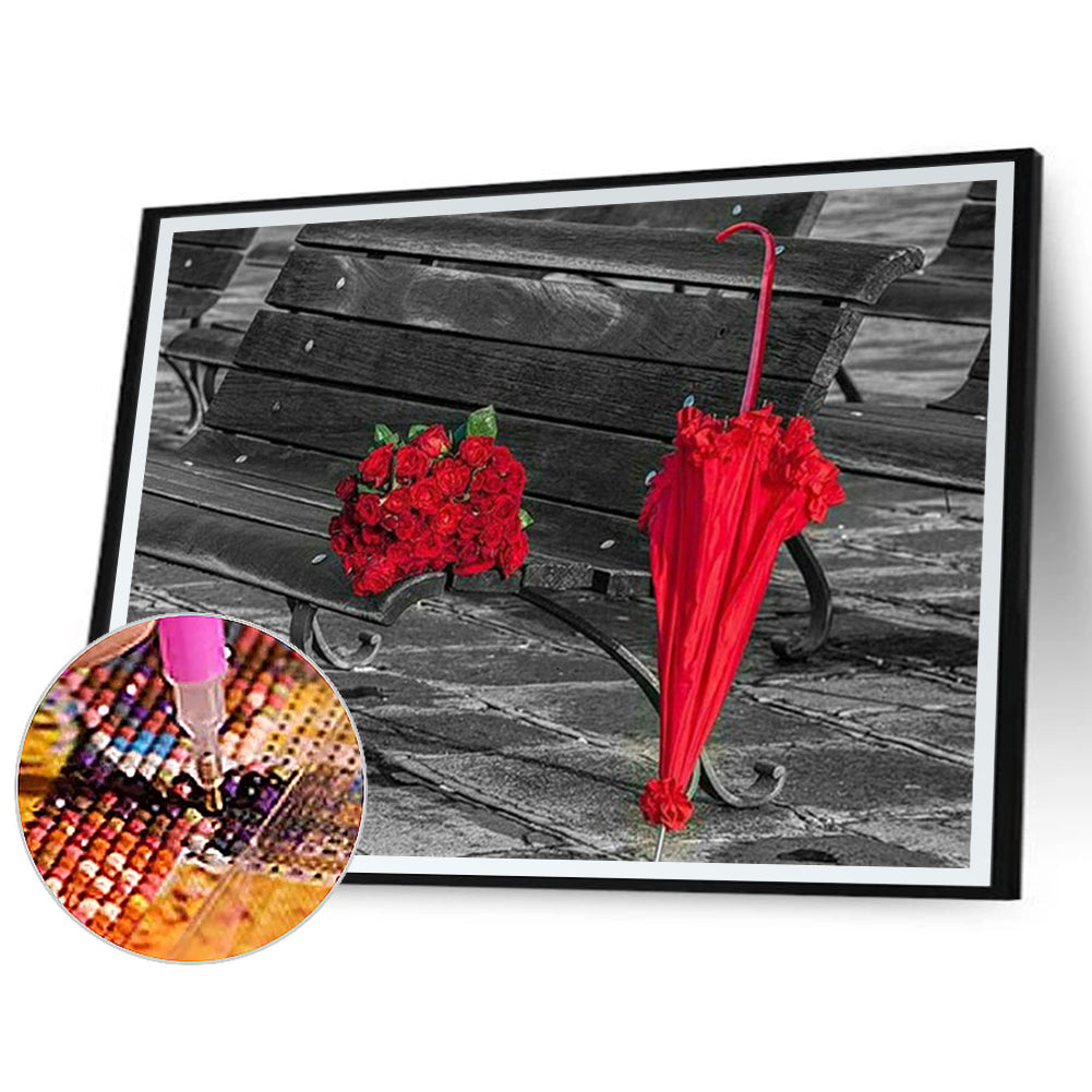 Red Umbrella With Roses - Full Round Drill Diamond Painting 40*30CM