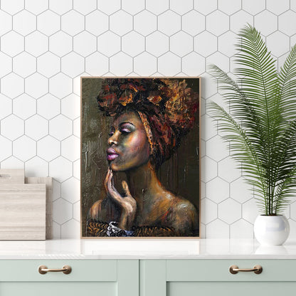 Portrait Of African Woman - Full Round Drill Diamond Painting 40*50CM