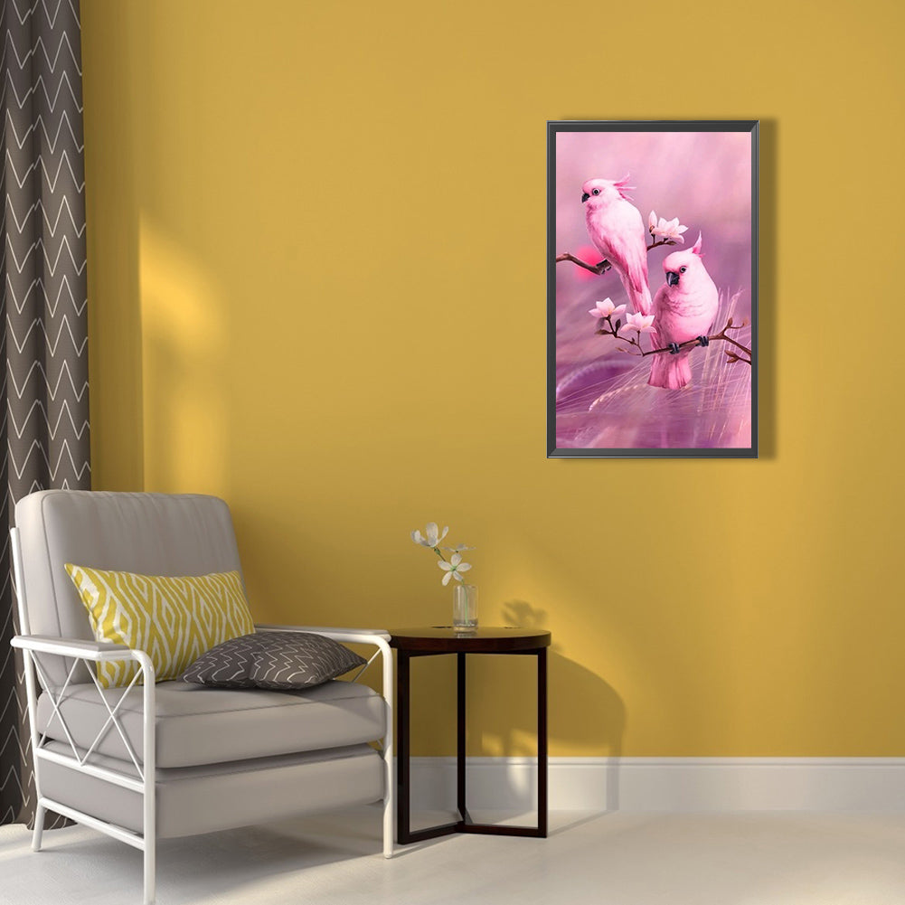 Pink Parrot On Branch - Full Round Drill Diamond Painting 40*60CM