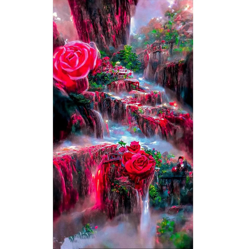 Dream Rose Waterfall - Full Round Drill Diamond Painting 40*70CM