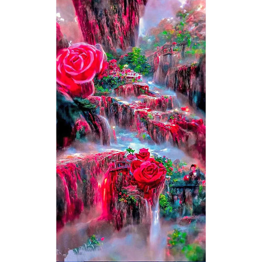 Dream Rose Waterfall - Full Round Drill Diamond Painting 40*70CM