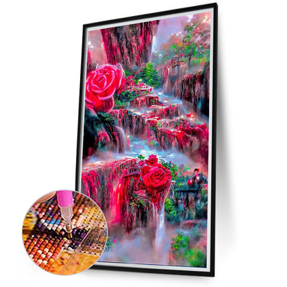 Dream Rose Waterfall - Full Round Drill Diamond Painting 40*70CM