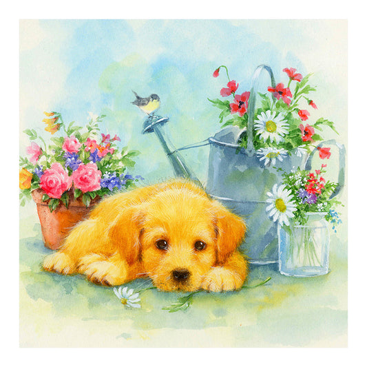 Kitten And Puppy In The Garden - Full Round Drill Diamond Painting 30*30CM