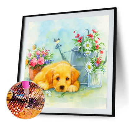 Kitten And Puppy In The Garden - Full Round Drill Diamond Painting 30*30CM