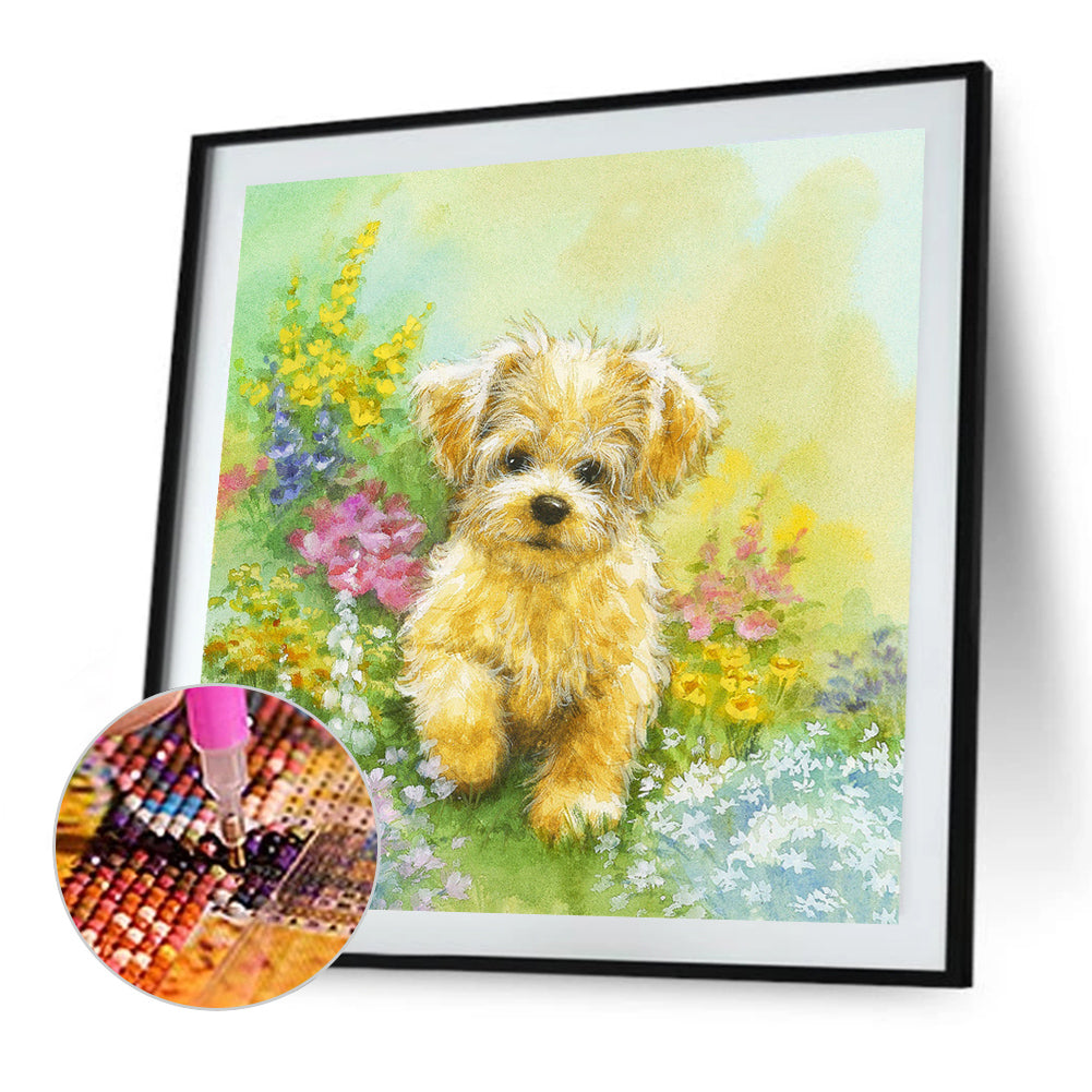 Kitten And Puppy In The Garden - Full Round Drill Diamond Painting 30*30CM