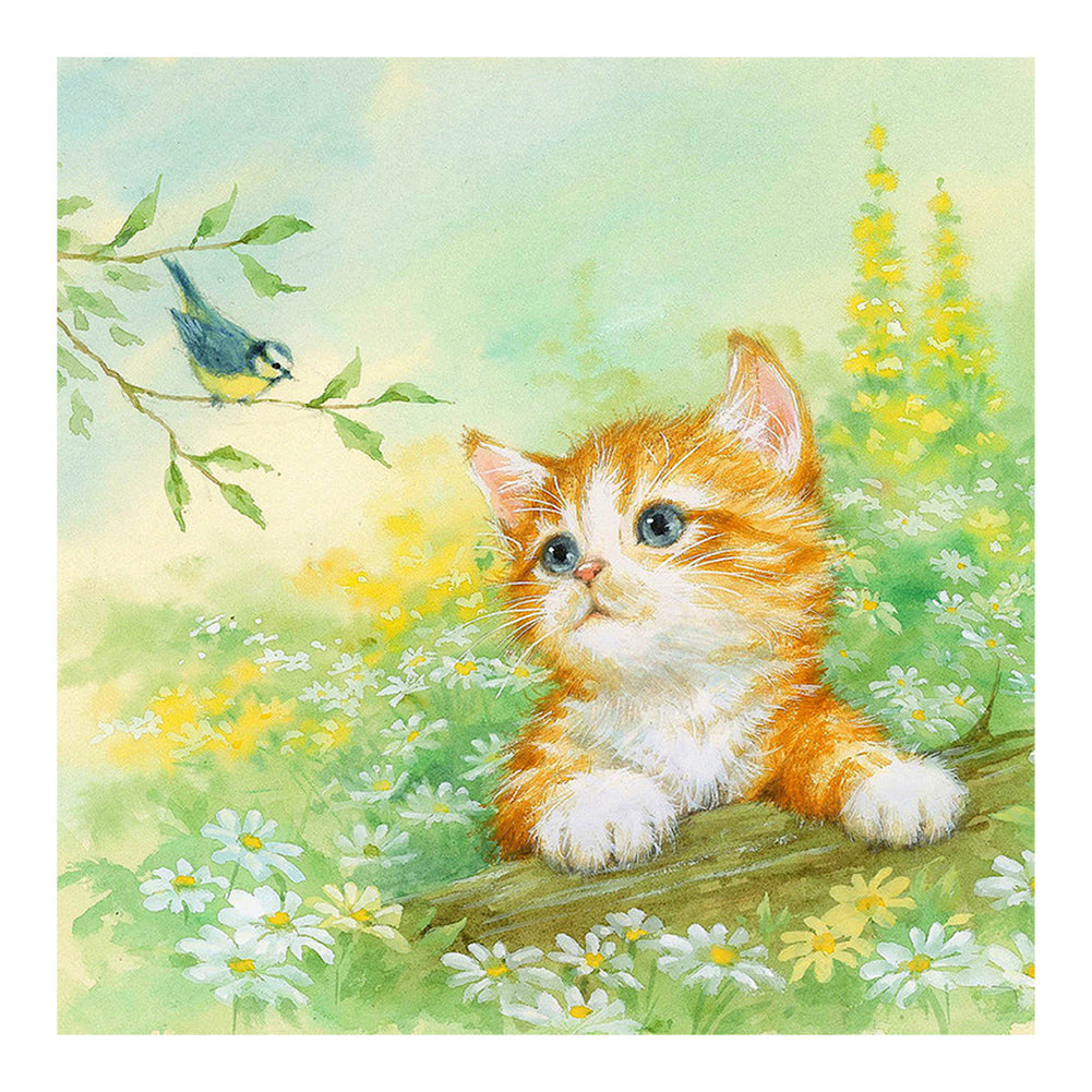 Kitten And Puppy In The Garden - Full Round Drill Diamond Painting 30*30CM