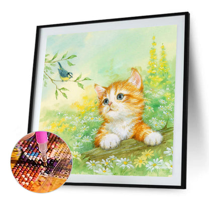 Kitten And Puppy In The Garden - Full Round Drill Diamond Painting 30*30CM