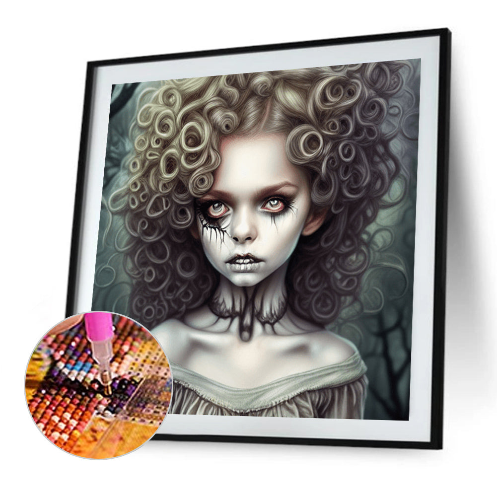 Curly Hair Horror Girl - Full Round Drill Diamond Painting 30*30CM