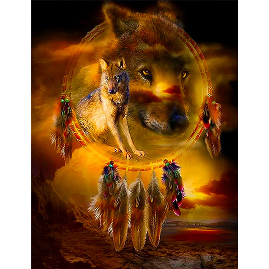 Wolf Head Dream Catcher - Full Round Drill Diamond Painting 50*60CM