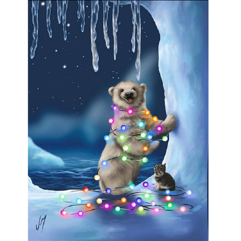 Lantern Polar Bear - Full Round Drill Diamond Painting 30*40CM