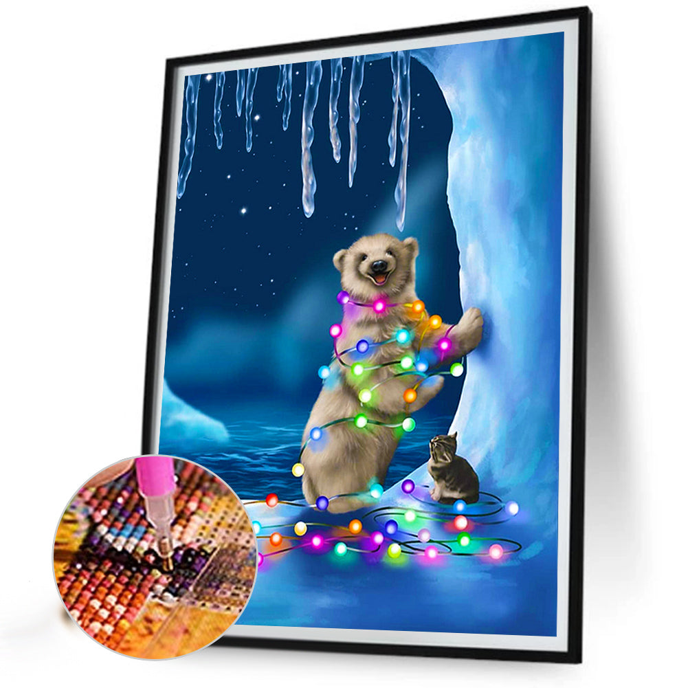 Lantern Polar Bear - Full Round Drill Diamond Painting 30*40CM