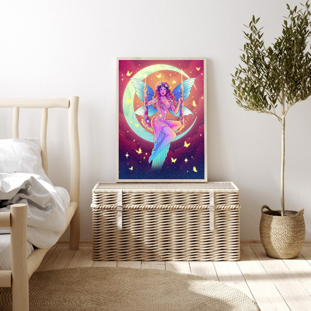 Fairy On The Moon - Full Round Drill Diamond Painting 40*50CM